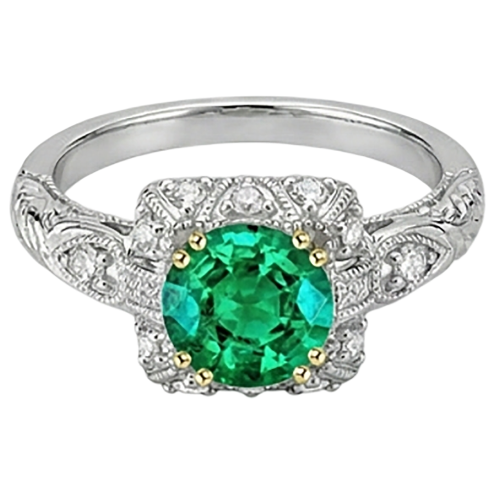 Bague Pierre de Couleur Or Bicolore 14 Carats avec Émeraude Colombienne – vue d'angle
