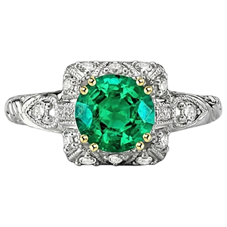 Bague Pierre de Couleur Or Bicolore 14 Carats avec Émeraude Colombienne – vue de face