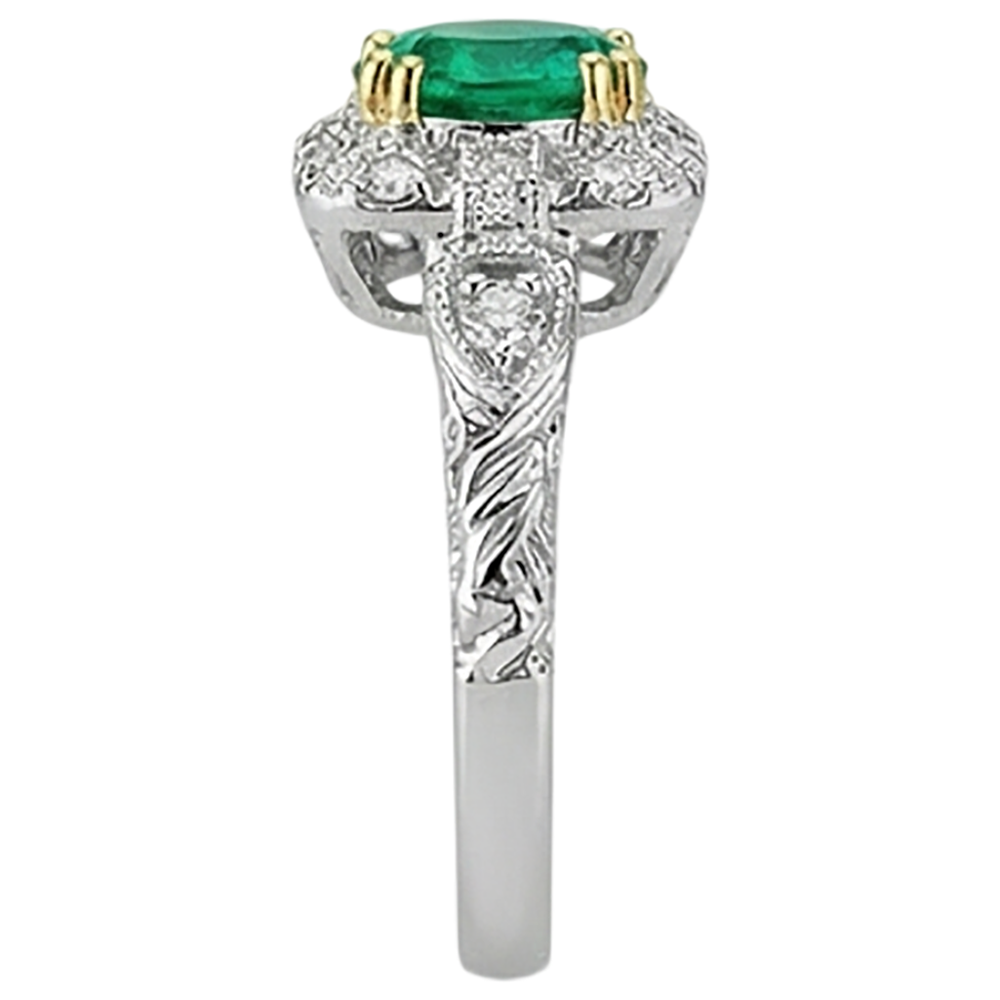 Bague Pierre de Couleur Or Bicolore 14 Carats avec Émeraude Colombienne – vue de profil