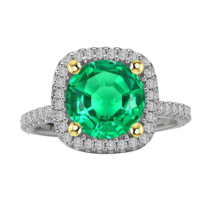 Émeraude Colombienne Bague Pierre Précieuse 4-carats Or 14K Bicolore – vue principale