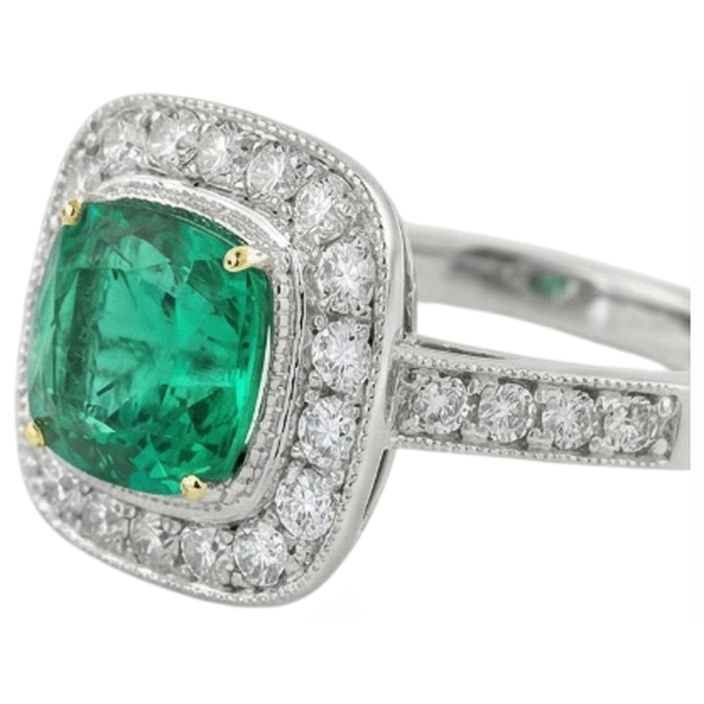 Émeraude Colombienne Bague Pierre de Couleur 2 carats Or Bicolore 14 Carats – vue de profil