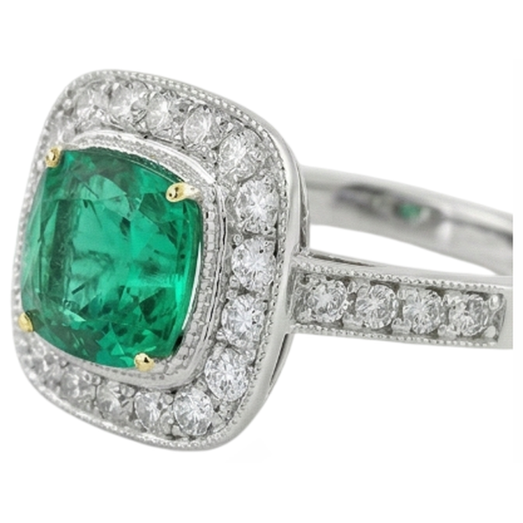 Émeraude Colombienne Bague Pierre de Couleur 2 carats Or Bicolore 14 Carats – vue de profil