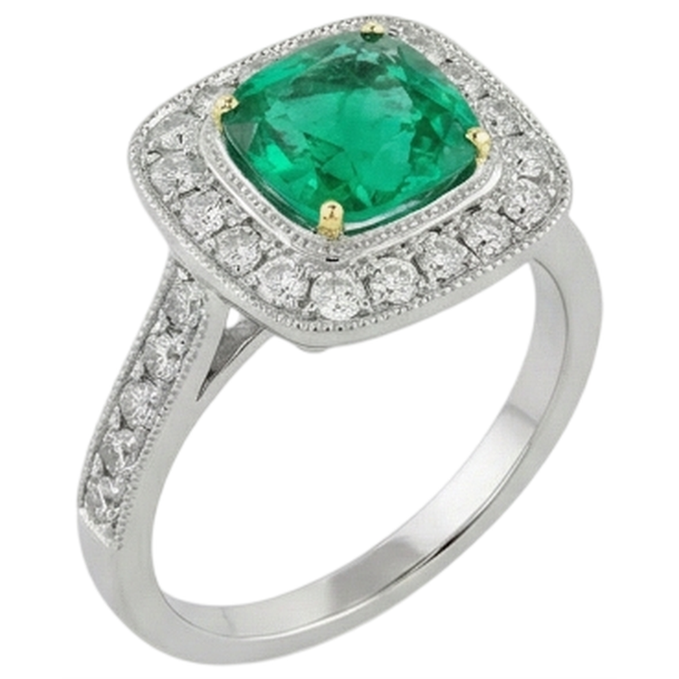 Émeraude Colombienne Bague Pierre de Couleur 2 carats Or Bicolore 14 Carats – vue de côté