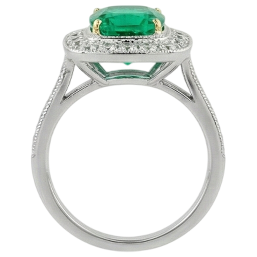 Bague Pierre de Couleur Or Bicolore 14 Carats avec Émeraude Colombienne – vue détaillée