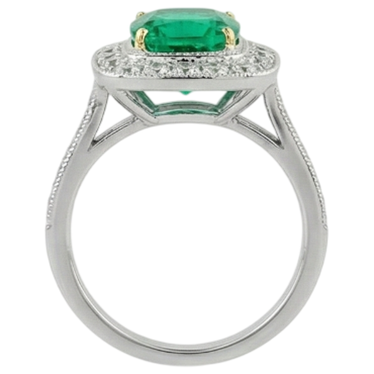 Bague Pierre de Couleur Or Bicolore 14 Carats avec Émeraude Colombienne – vue détaillée
