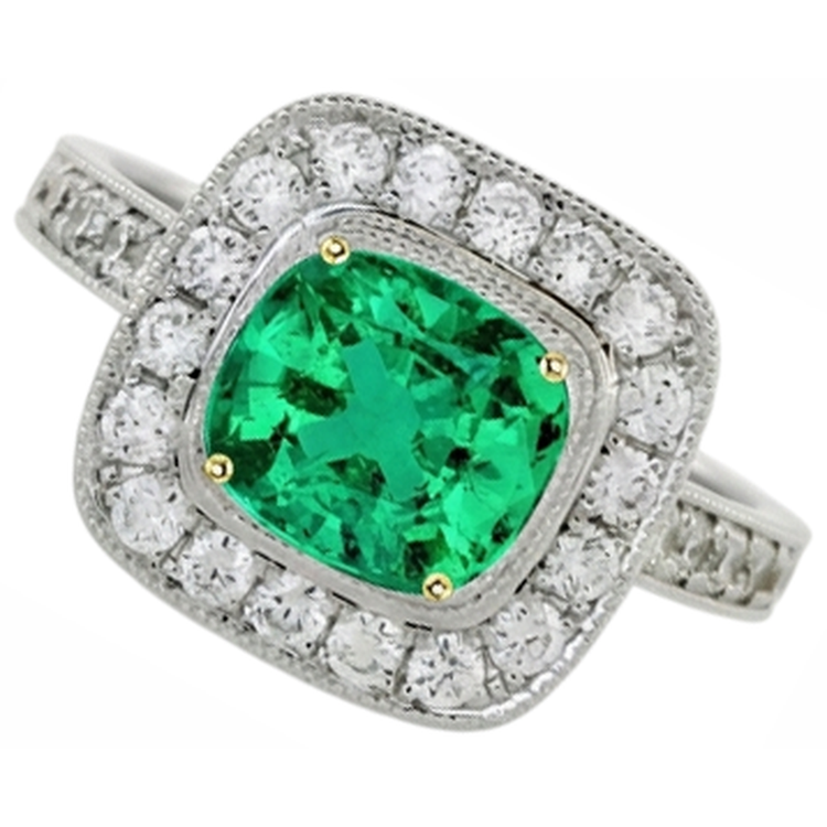 Émeraude Colombienne Bague Pierre de Couleur 2-carats Or Bicolore 14 Carats – vue de face