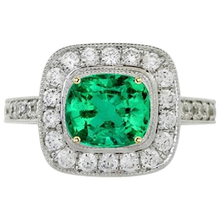 Bague Pierre de Couleur Or Bicolore 14 Carats avec Émeraude Colombienne – vue de dessus