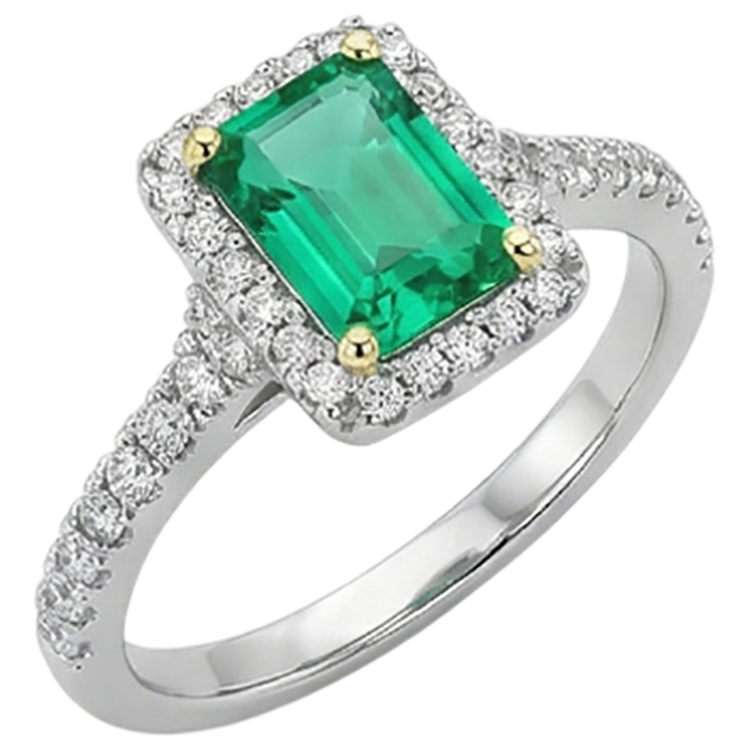Bague avec Gemme Or Bicolore 14 Carats avec Émeraude Colombienne – vue d'angle