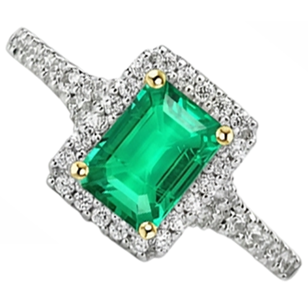 Émeraude Colombienne Bague avec Gemme 2 carats Or Bicolore 14 Carats – vue de face