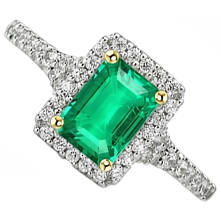 Émeraude Colombienne Bague avec Gemme 2 carats Or Bicolore 14 Carats – vue de face