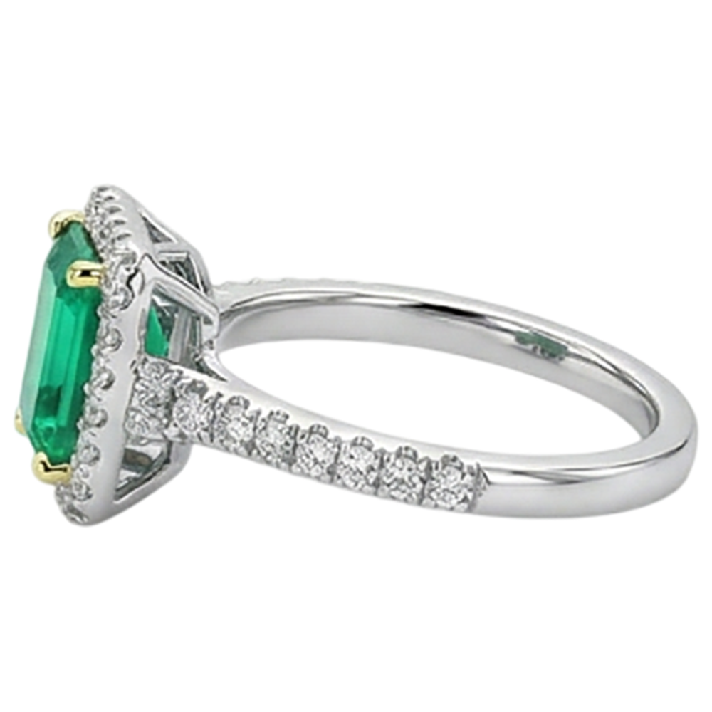 Émeraude Colombienne Bague avec Gemme 2-carats Or Bicolore 14 Carats – vue de dessus
