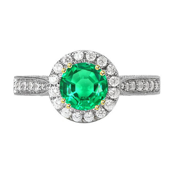 Premium Bague Pierre Précieuse avec Émeraude Colombienne Pavé