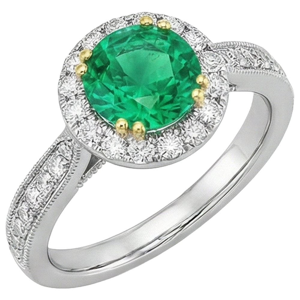 Bague Pierre Précieuse Or Deux Tons 14 Carats avec Émeraude Colombienne – vue de côté