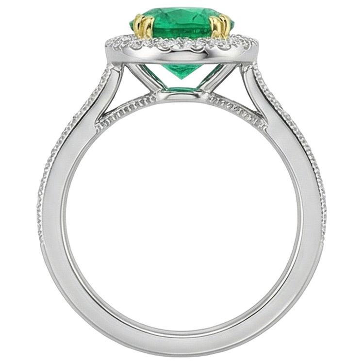 Émeraude Colombienne Bague Pierre Précieuse 2,50 carats Or Deux Tons 14 Carats – vue de dessus