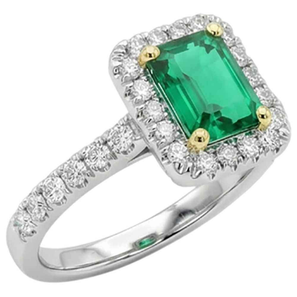 Émeraude Colombienne Bague Pierre de Couleur 2 carats Or Bicolore 14 Carats – vue d'angle
