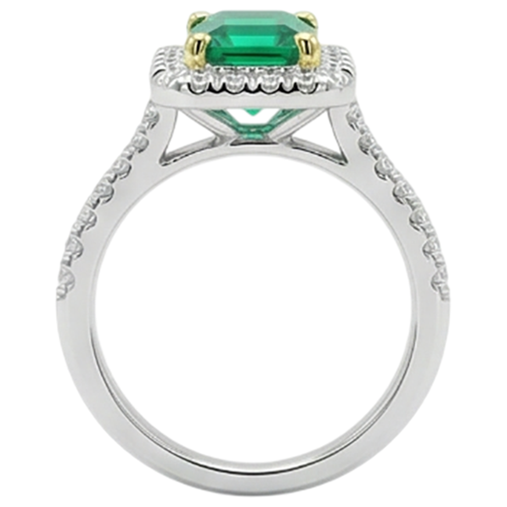 Émeraude Colombienne Bague Pierre de Couleur 2 carats Or Bicolore 14 Carats – vue arrière