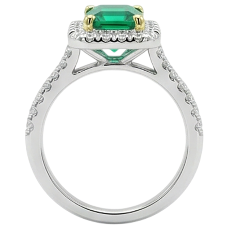 Émeraude Colombienne Bague Pierre de Couleur 2 carats Or Bicolore 14 Carats – vue arrière