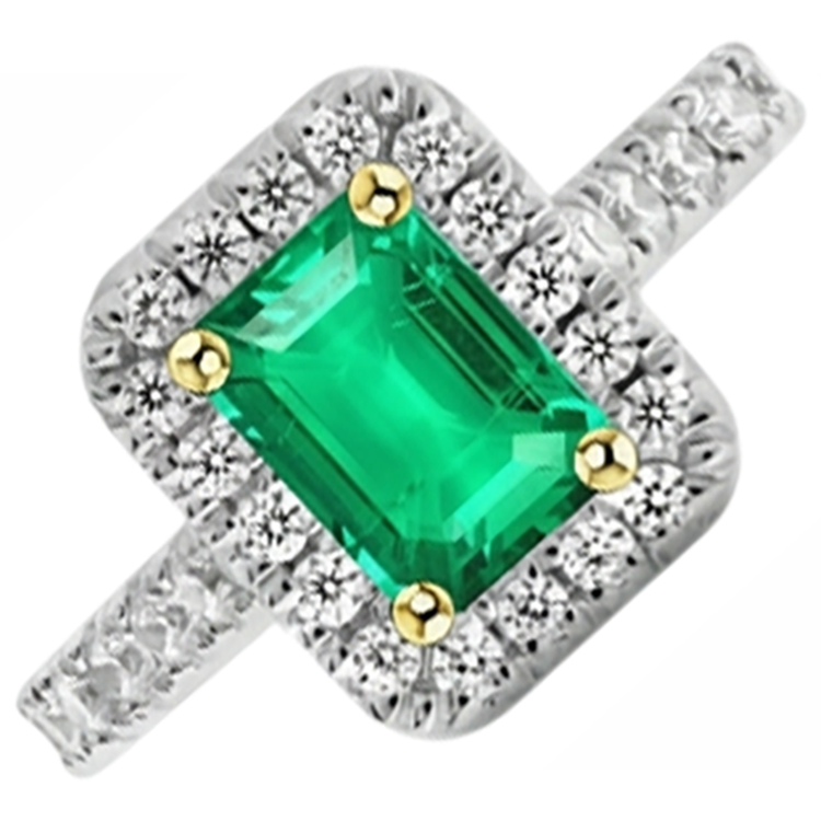 Émeraude Colombienne Bague Pierre de Couleur 2-carats Or Bicolore 14 Carats – vue de face