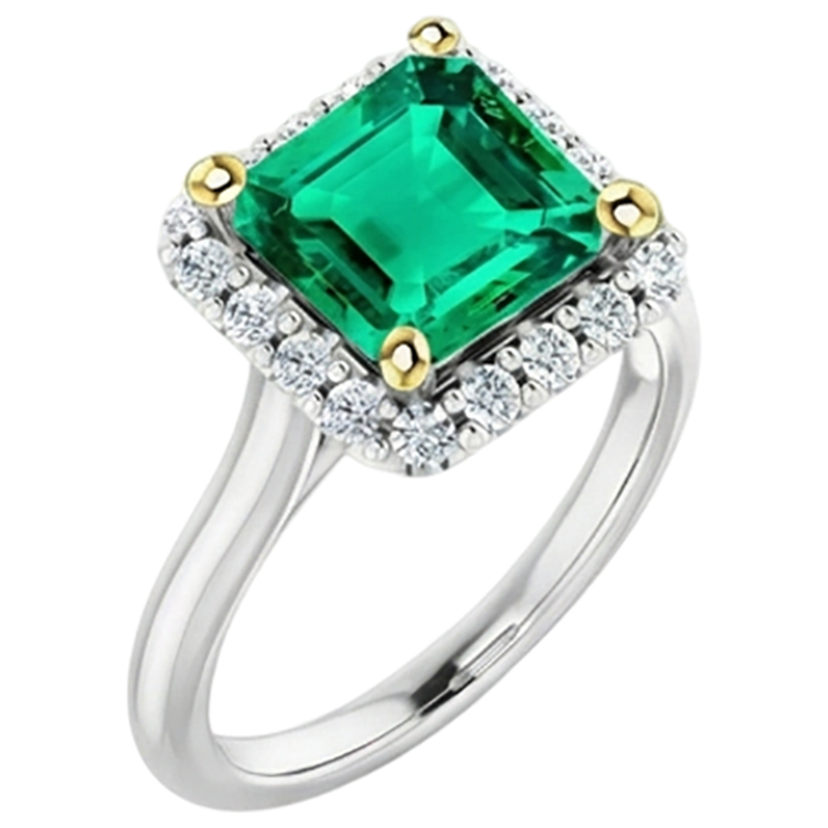 Taille Émeraude Émeraude Fine bague en Or Bicolore 14 Carats – vue de côté
