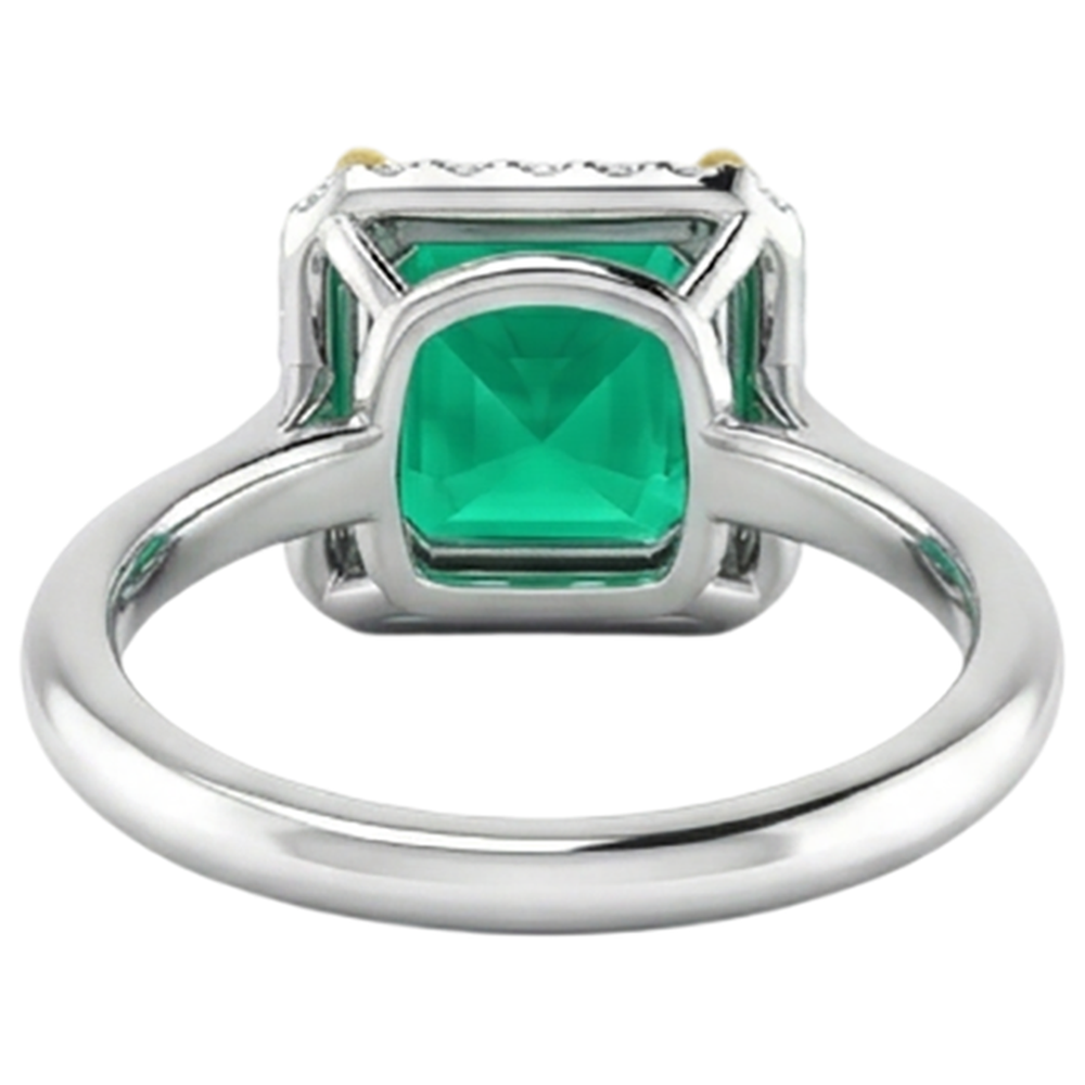 Émeraude Fine Taille Émeraude Bague Pierre de Couleur en Or Bicolore 14 Carats – vue arrière