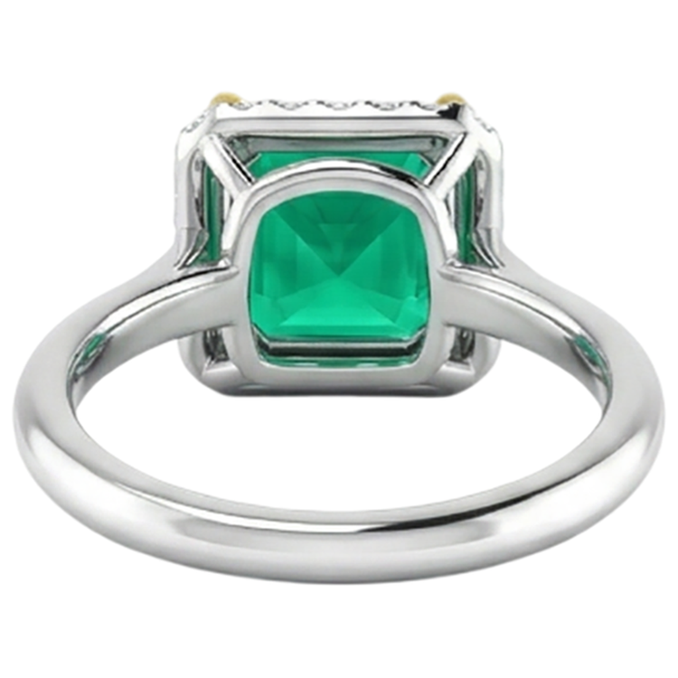 Émeraude Fine Taille Émeraude Bague Pierre de Couleur en Or Bicolore 14 Carats – vue arrière