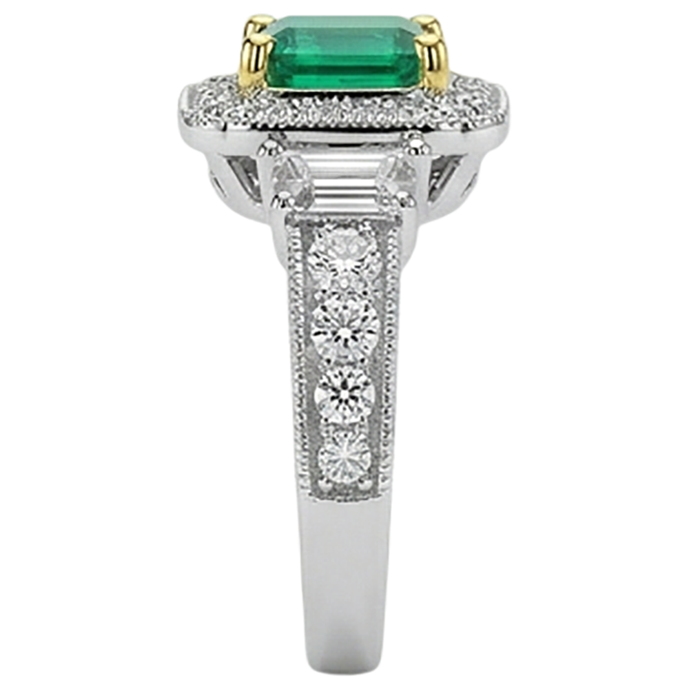 Émeraude Fine Bague Pierre de Couleur 3 carats Or Bicolore 14 Carats – vue de dessus