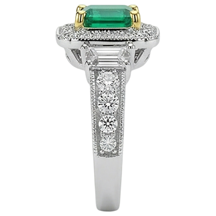 Émeraude Fine Bague Pierre de Couleur 3 carats Or Bicolore 14 Carats – vue de dessus