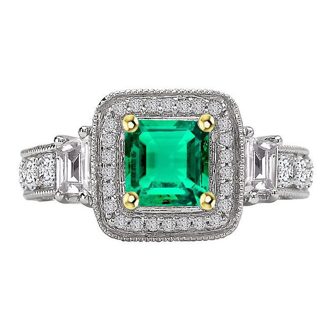 Taille Émeraude Émeraude Fine bague en Or Bicolore 14 Carats – vue principale
