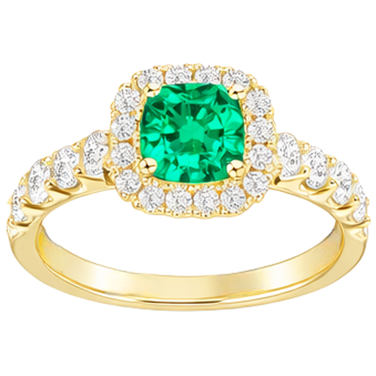 Bague avec Gemme Or Jaune 14 Carats avec Émeraude – vue de côté