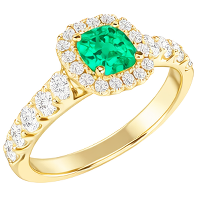 Taille Coussin Émeraude bague en Or Jaune 14 Carats – vue d'angle