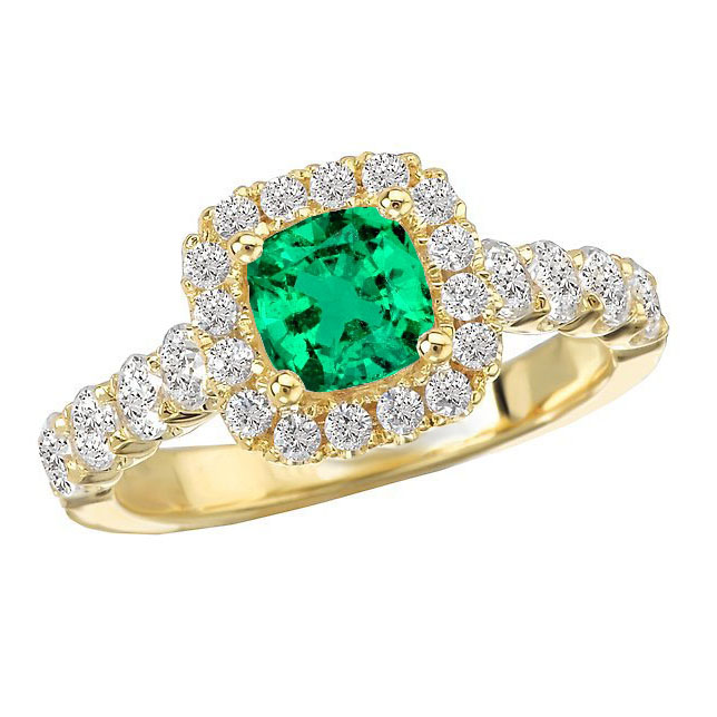 Bague avec Gemme Or Jaune 14 Carats avec Émeraude – vue de face