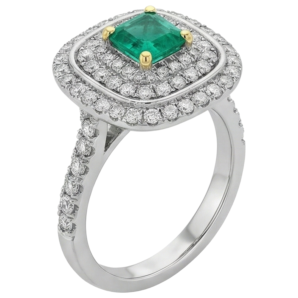 Émeraude Taille Émeraude Bague Pierre Précieuse en Or Bicolore 14 Carats – vue de côté