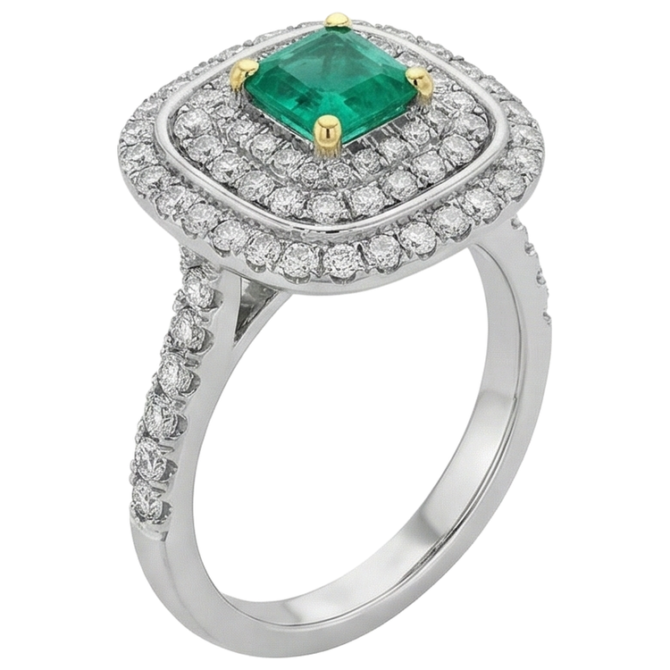 Émeraude Taille Émeraude Bague Pierre Précieuse en Or Bicolore 14 Carats – vue de côté