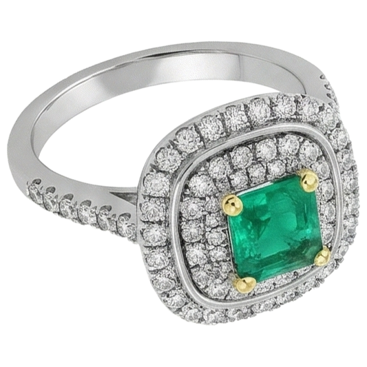 Taille Émeraude Émeraude bague en Or Bicolore 14 Carats – vue de face