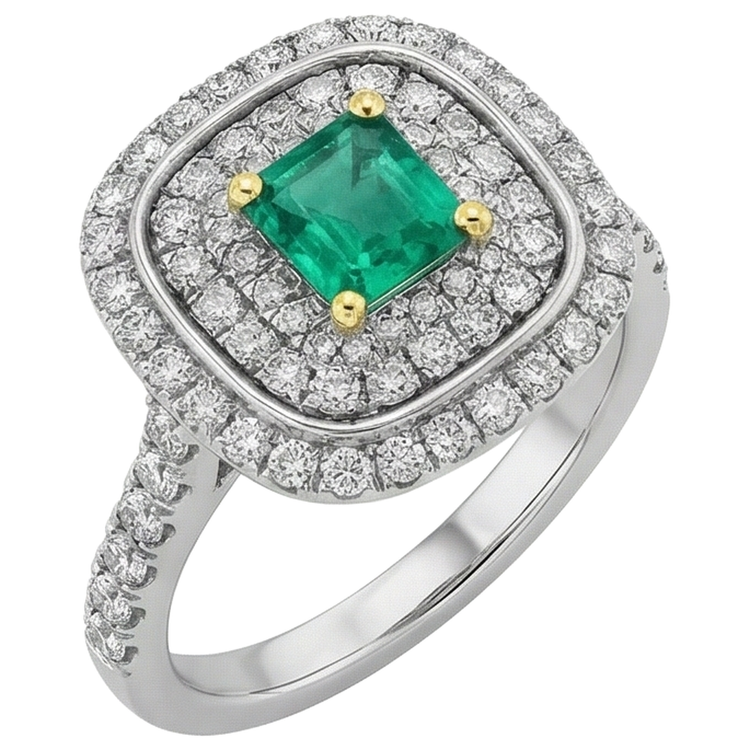 Taille Émeraude Émeraude bague en Or Bicolore 14 Carats – vue de profil
