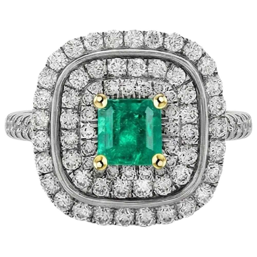 Émeraude Bague Pierre Précieuse 1 carats Or Bicolore 14 Carats – vue d'angle