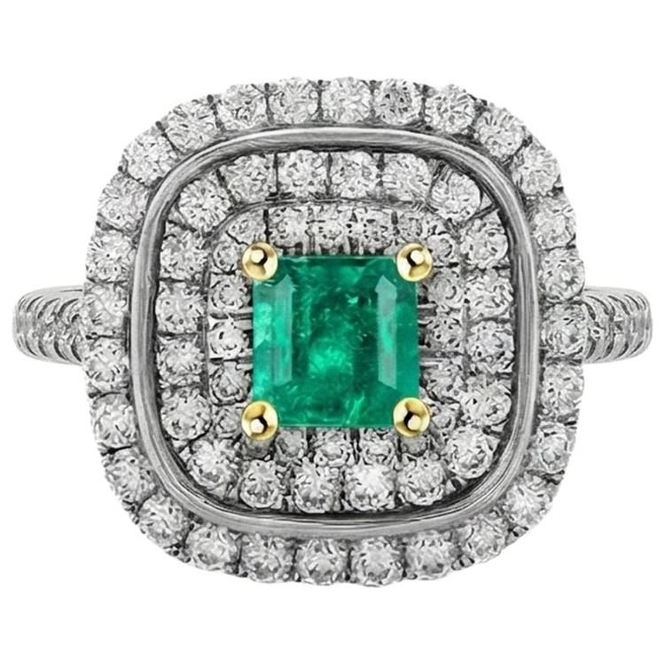 Émeraude Bague Pierre Précieuse 1 carats Or Bicolore 14 Carats – vue d'angle