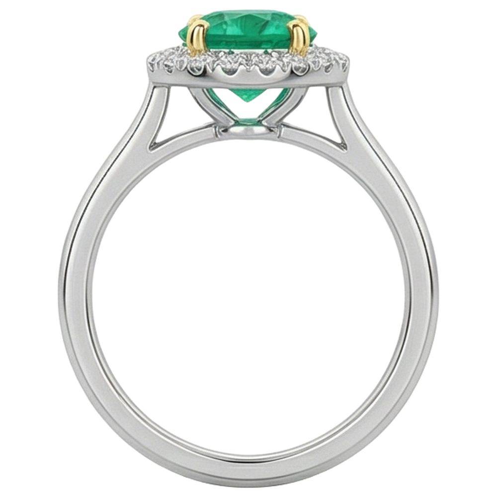 Taille Ronde Émeraude Fine bague en Or Bicolore 14 Carats – vue arrière
