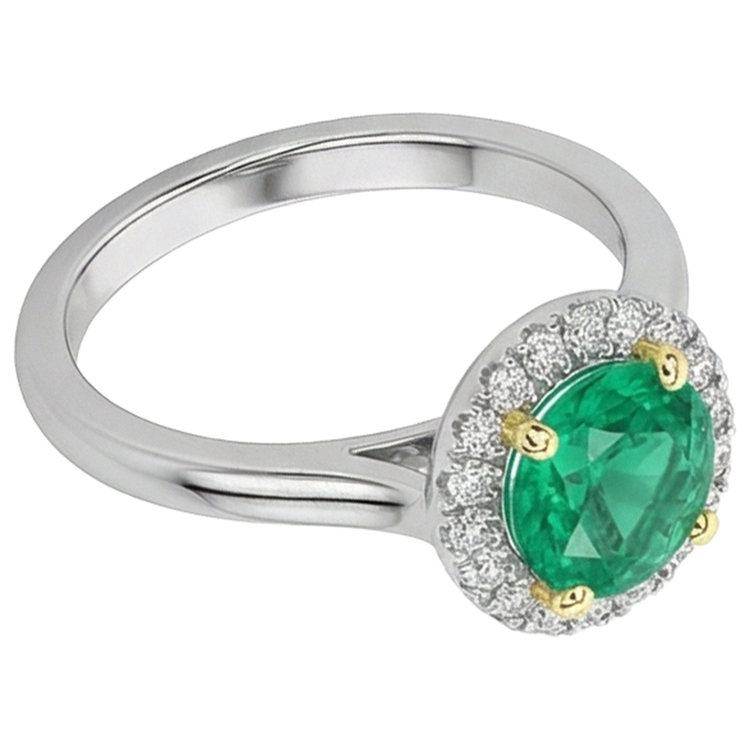 Émeraude Fine Bague avec Gemme 2 carats Or Bicolore 14 Carats – vue de profil