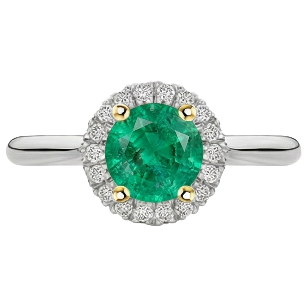 Émeraude Fine Bague avec Gemme 2 carats Or Bicolore 14 Carats – vue d'angle