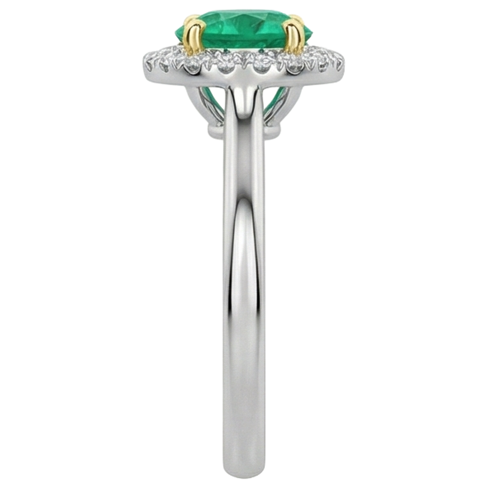 Taille Ronde Émeraude Fine bague en Or Bicolore 14 Carats – vue de dessus