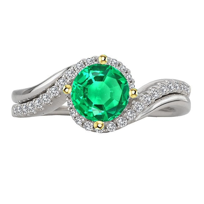 Taille Brillant Émeraude bague en Or 14K Bicolore – vue principale