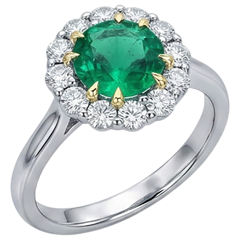 Émeraude Bague Pierre de Couleur 2,50-carats Or Bicolore 14 Carats – vue de côté