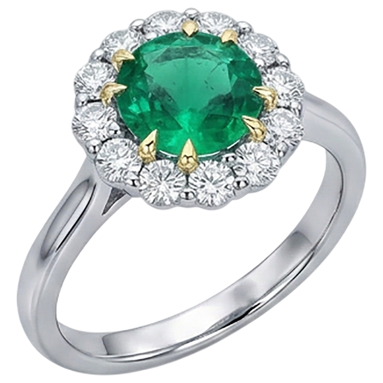 Émeraude Bague Pierre de Couleur 2,50-carats Or Bicolore 14 Carats – vue de côté