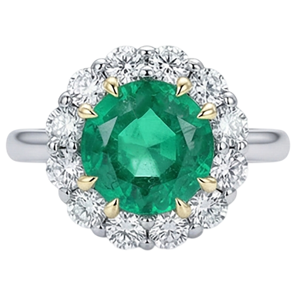 Taille Brillant Émeraude bague en Or Bicolore 14 Carats – vue de face