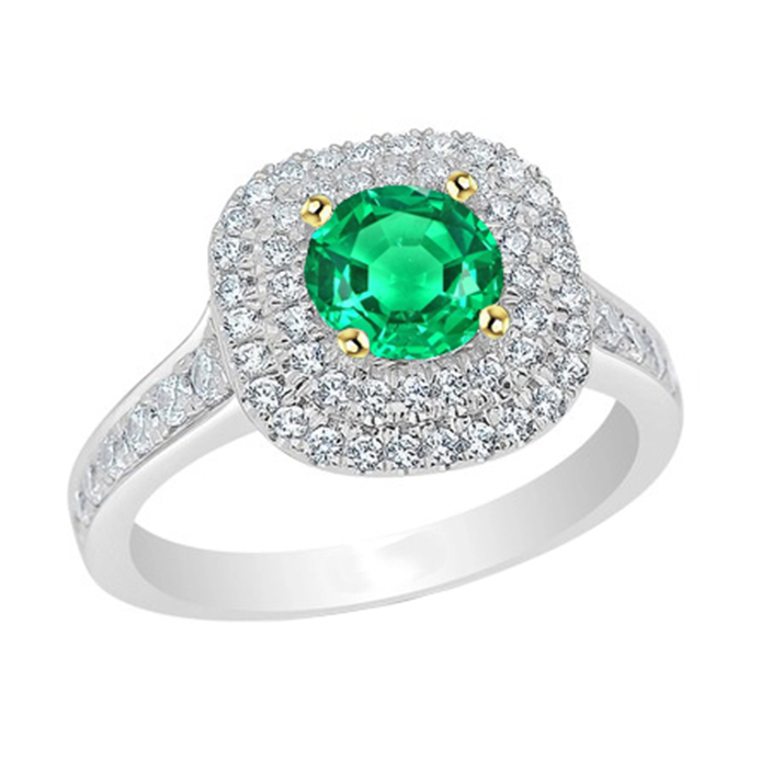 Émeraude Taille Brillant Bague Pierre de Couleur en Or Deux Tons 14 Carats – vue principale