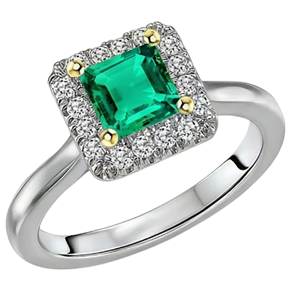 Émeraude Colombienne Taille Princesse Bague avec Gemme en Or Deux Tons 14 Carats – vue de côté