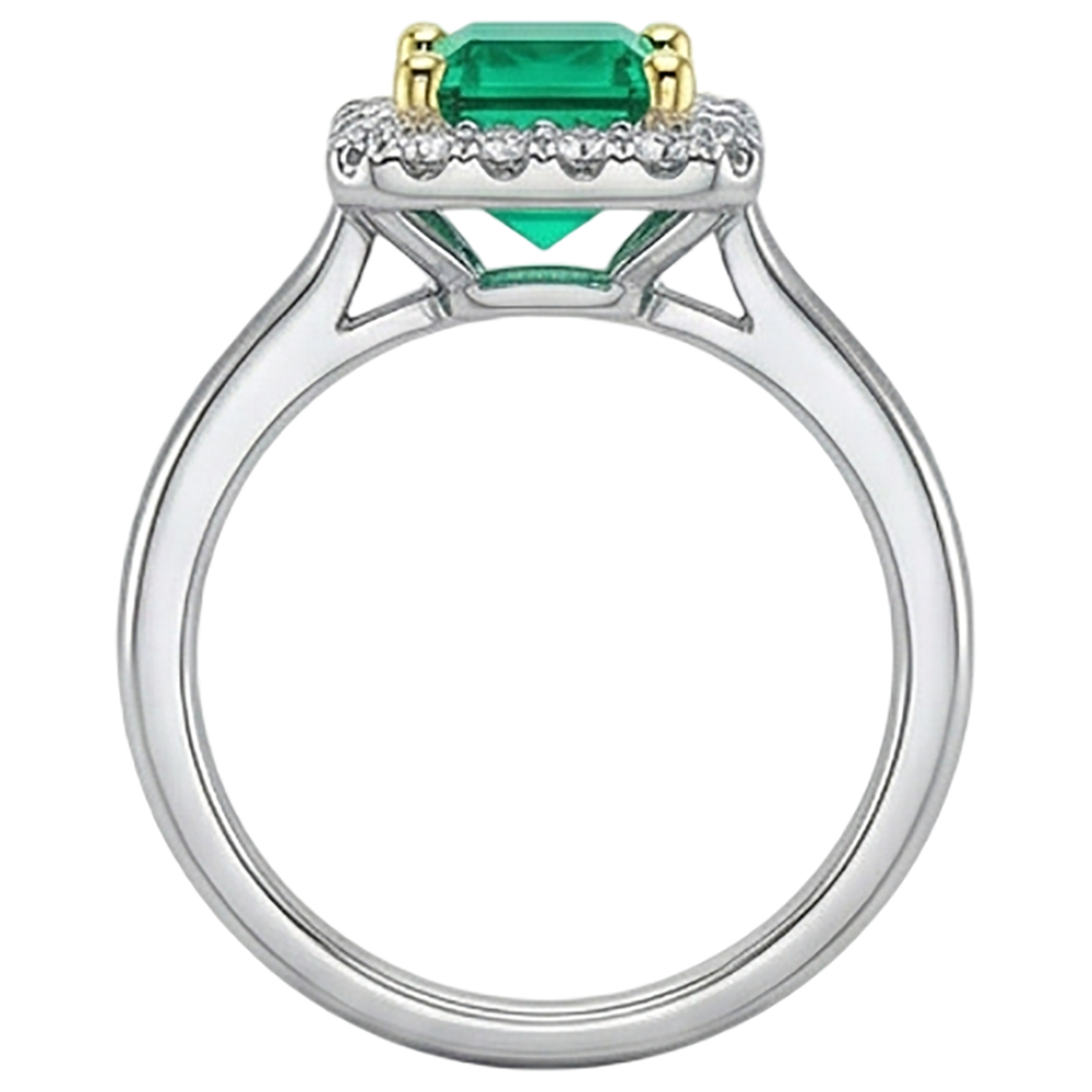 Taille Princesse Émeraude Colombienne bague en Or Deux Tons 14 Carats – vue d'angle