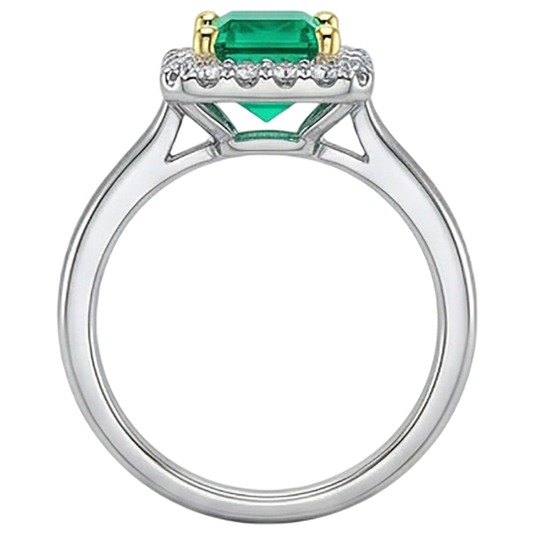 Taille Princesse Émeraude Colombienne bague en Or Deux Tons 14 Carats – vue d'angle