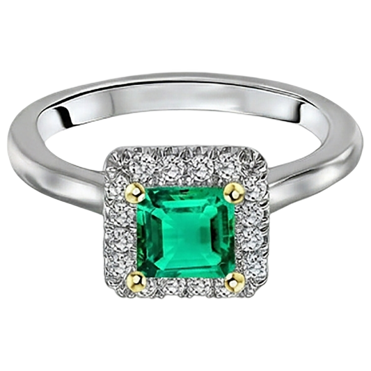 Émeraude Colombienne Bague avec Gemme 3 carats Or Deux Tons 14 Carats – vue de face